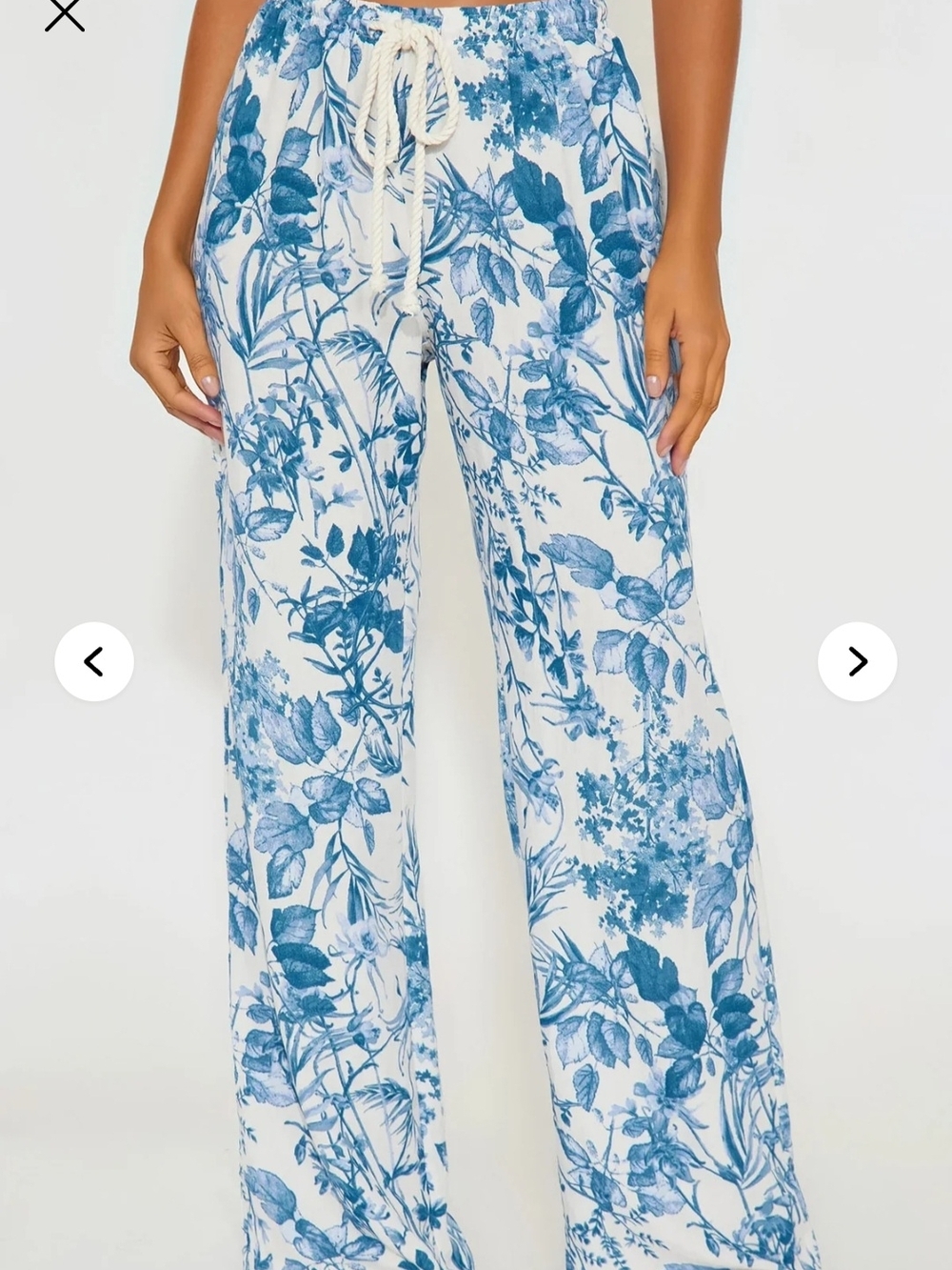 Fashion Nova Blue Floral Wide-Leg Drawstring Pants